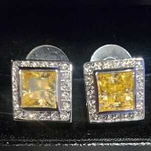 Elegant Park Lane Yellow Stone and Silver Square Earrings